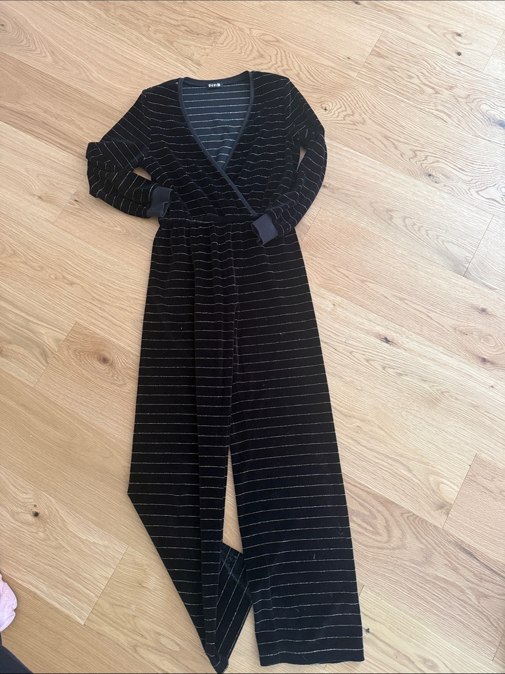 Suzie Kondi Black and Gold striped jumpsuit size S